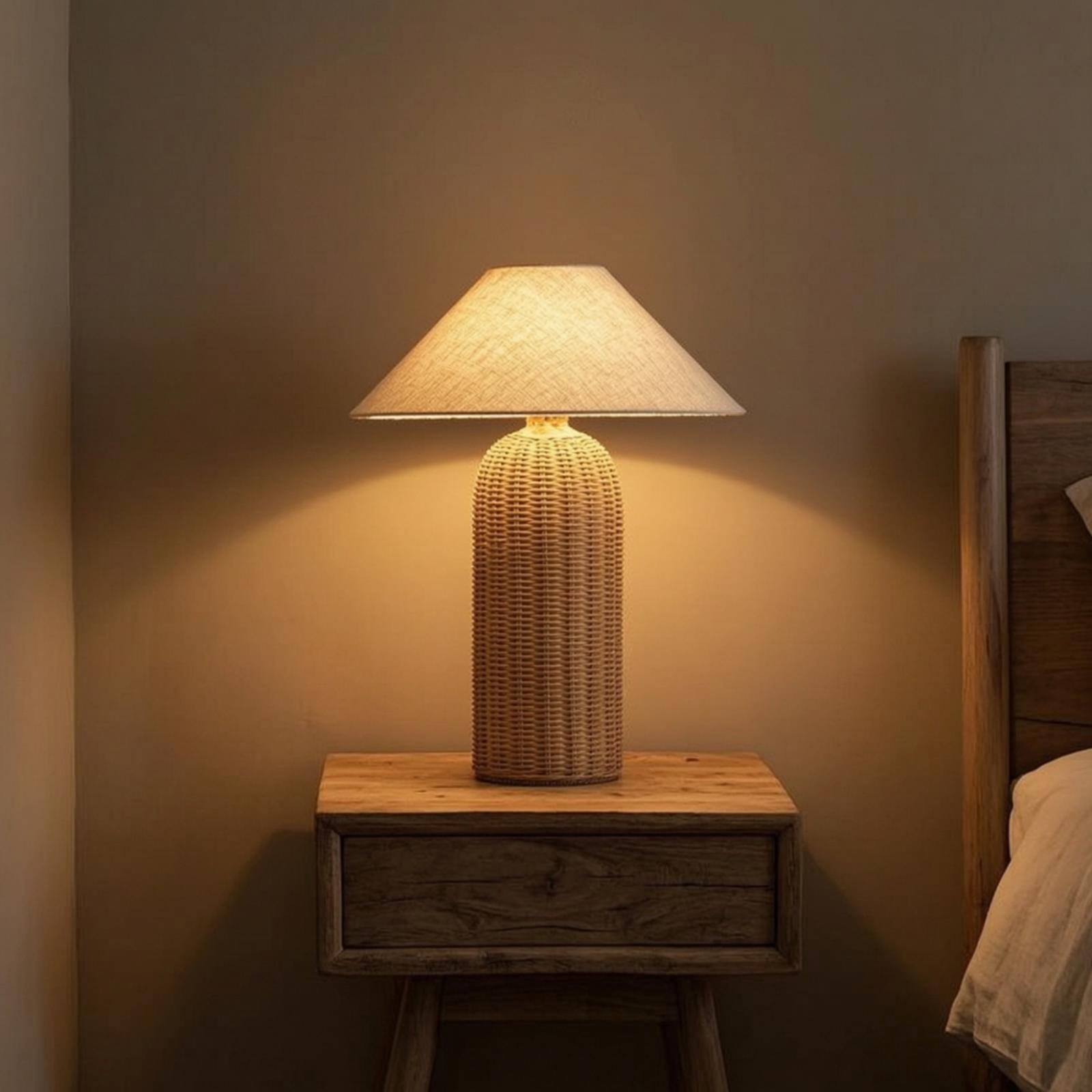 Lighting Decoration Ideas - Bedside Lamp Rattan Base Fabric Shade