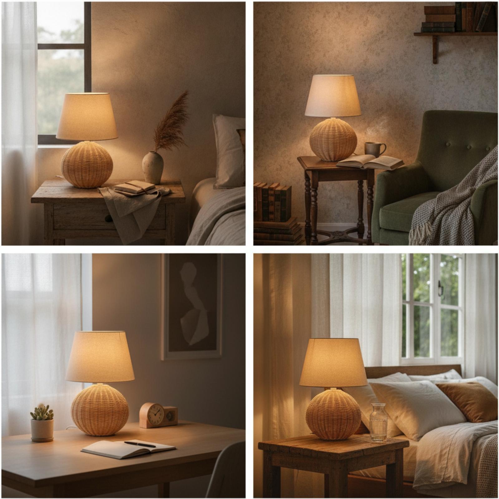 Bedside Lamp Rattan Base Fabri - Lighting Decoration Ideas review and price