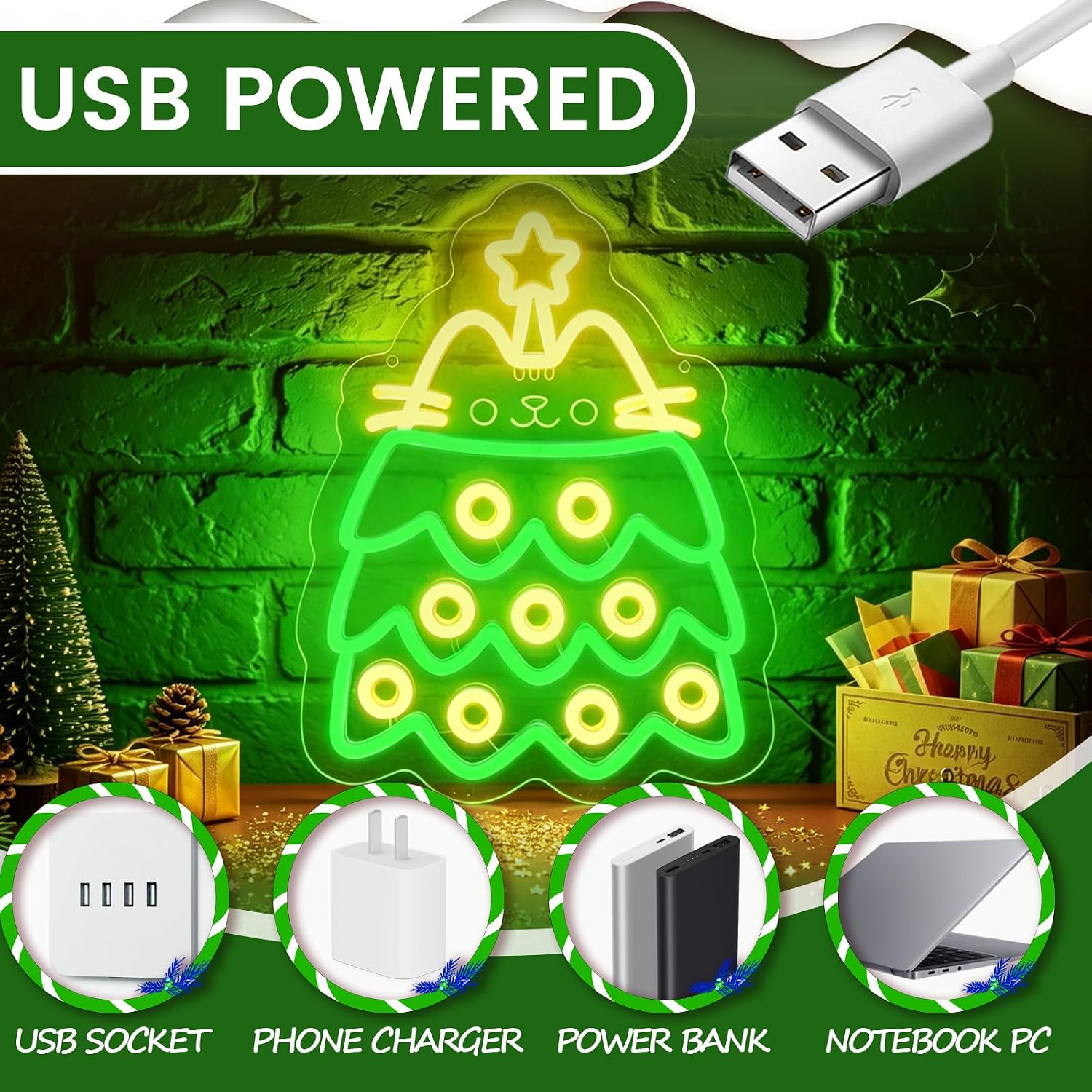 Christmas Tree LED Neon Sign U - Lighting Christmas Decor review and price