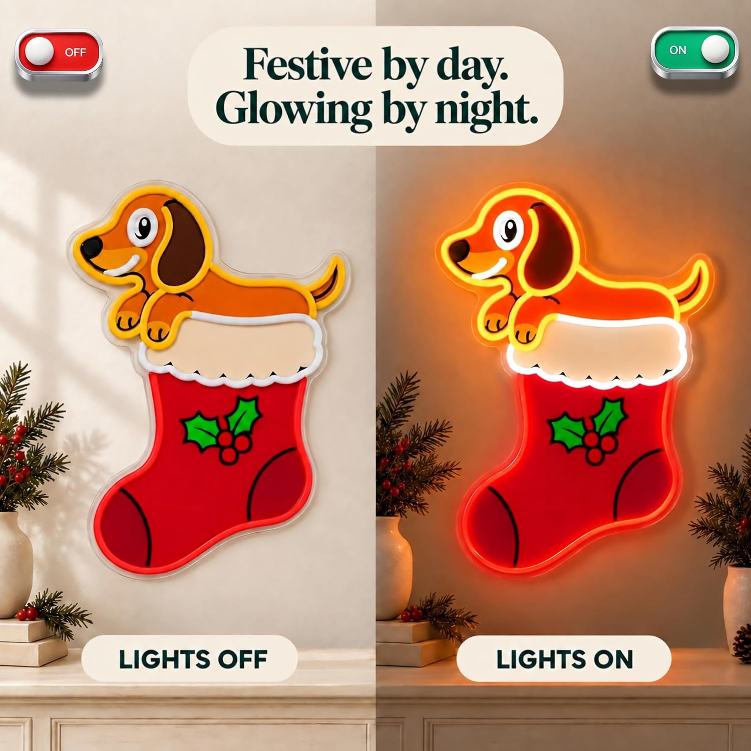 Christmas Stocking LED Neon Si - Lighting Christmas Decor review and price